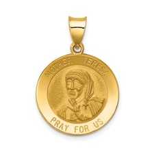 14k Yellow Gold Mother Teresa Pendant Medal for Women Catholic Religious Jewelry