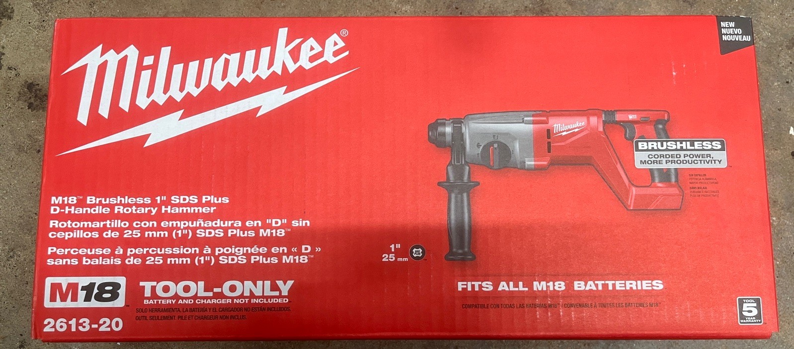 Milwaukee Tool 2613-20 M18 Brushless Cordless 1" SDS-Plus Rotary Hammer D-Handle