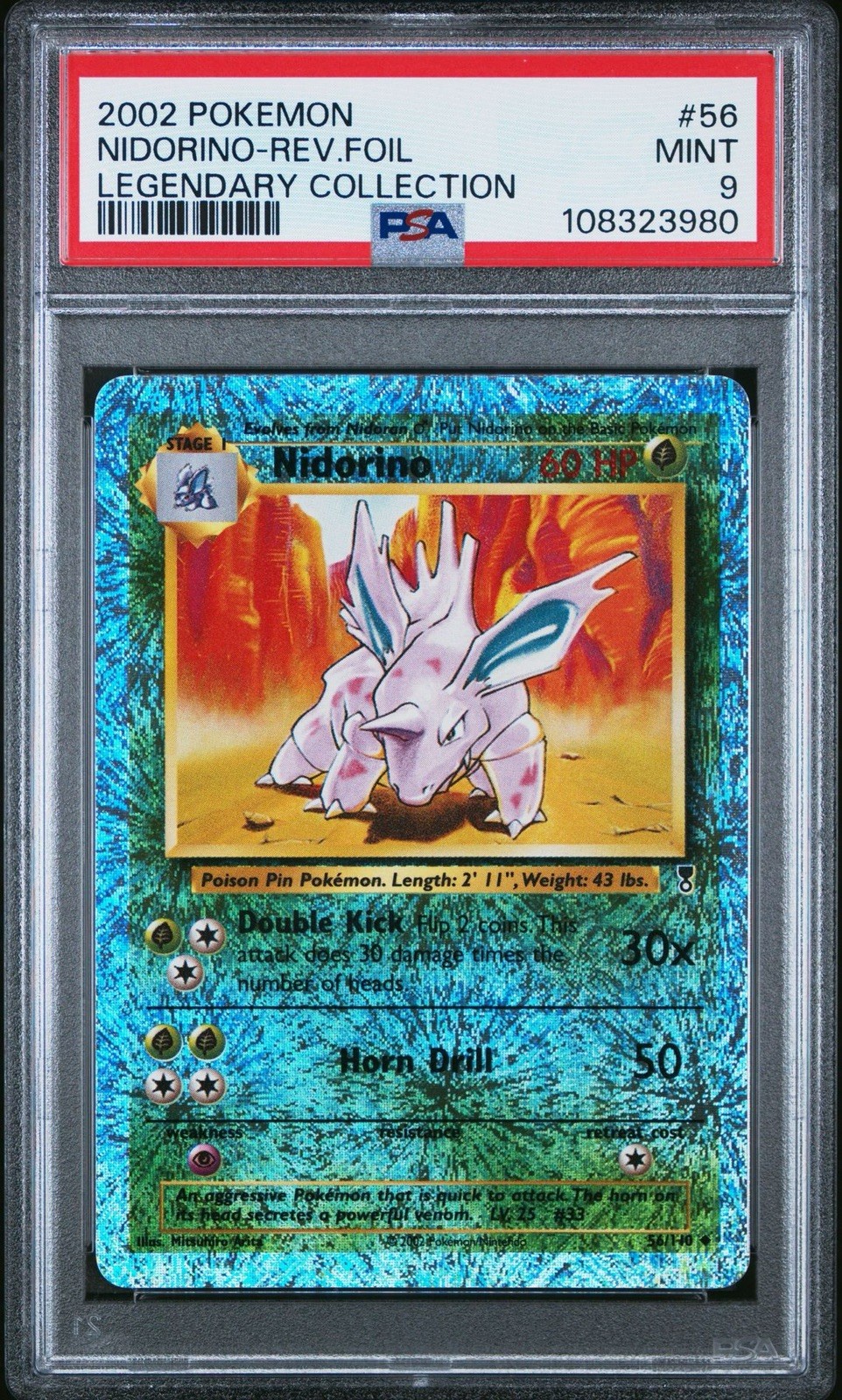 2002 POKEMON LEGENDARY COLLECTION #56 NIDORINO-REVERSE FOIL PSA 9