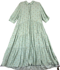 A.N.A Maxi Dress XLT Floral Tiered Flowy Green Half Sleeve Button Collared