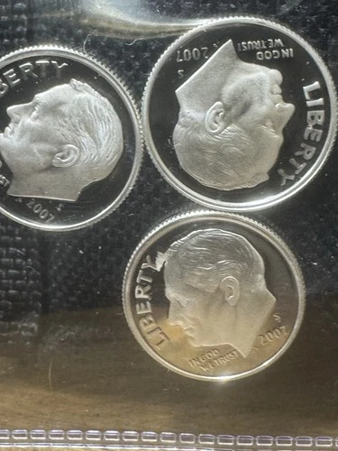 Uncirculated Proof 2007-S San Francisco Mint Silver Roosevelt Dime Lot Of 3