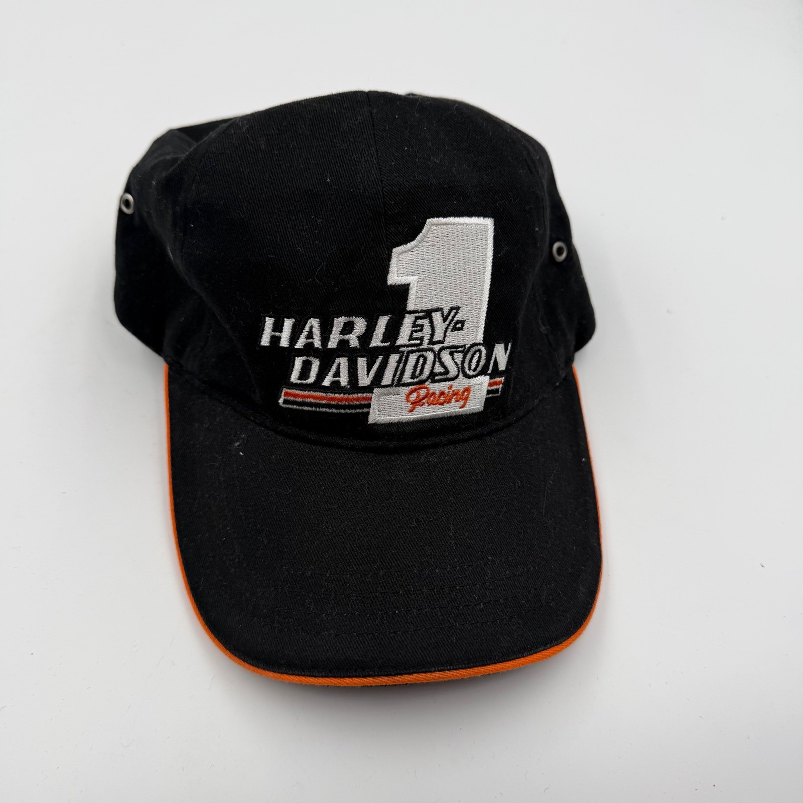 Harley Davidson Men's Racing Black Orange Embroidered Baseball Cap Adjustable