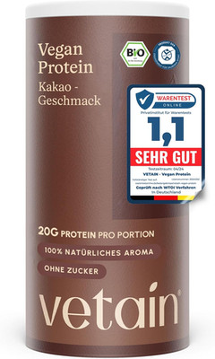 VETAIN Proteinpulver Vegan Kakao - 20G Eiweiß - Ohne Künstliche Süßungsmittel -