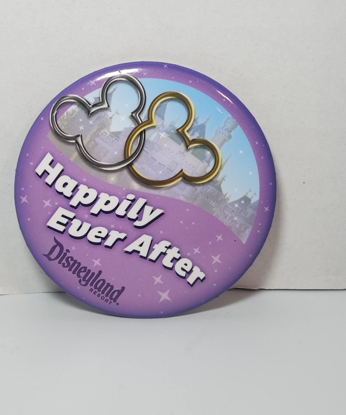 Disneyland Happily Ever After Souvenir Button Pin Happy Anniversary Wedding 3"