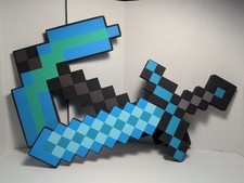 New Minecraft Foam Diamond Sword Pick Axe Toys 18 Inch Black Brown Blue