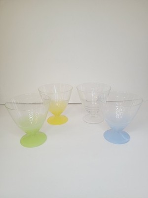 Vintage ARC (Arcoroc) France Pastel Glassware Dessert Yellow Green Blue Clear 