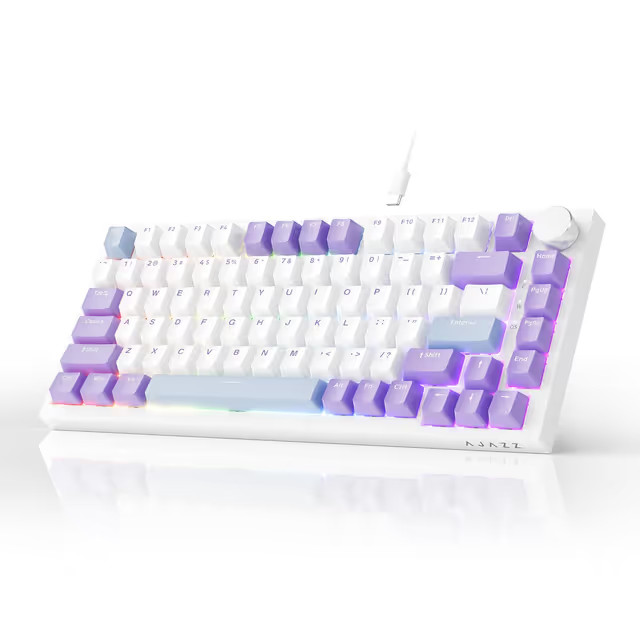 AJAZZ AK820 75% Wired Mechanical Keyboard RGB w/ Knob – PBT – Blue/White/Purple