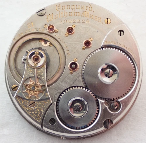 ANTIQUE 18s WALTHAM VANGUARD 21 JEWEL 21j OPEN FACE POCKET WATCH MOVEMENT PARTS