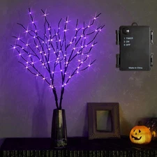 Halloween Lighted Branches with Timer 100 LED Purple Fairy Lights 32IN, Artifici