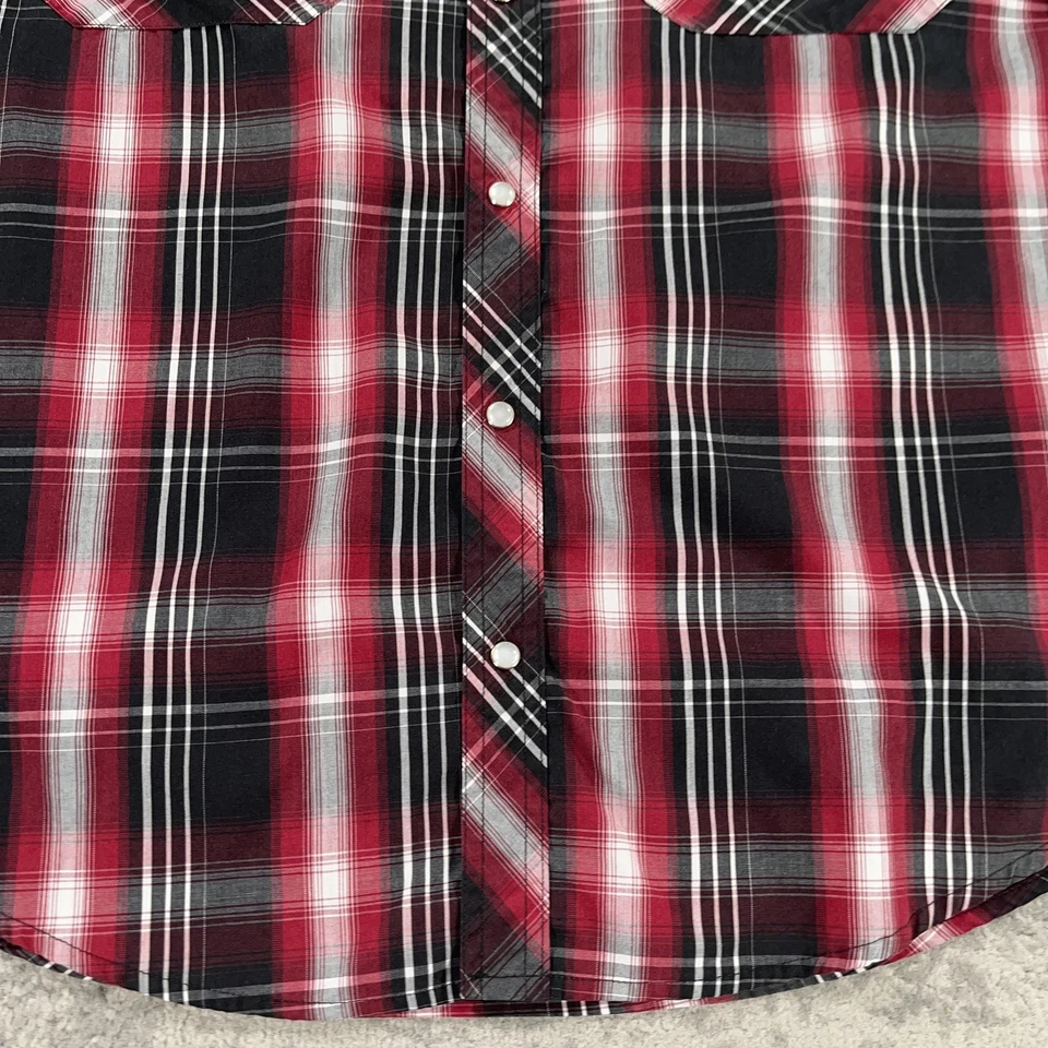 VTG Duke Jeans Shirt Mens XL Red Black Plaid Western Pearl Snap Short Sleeve - Image 3 of 4