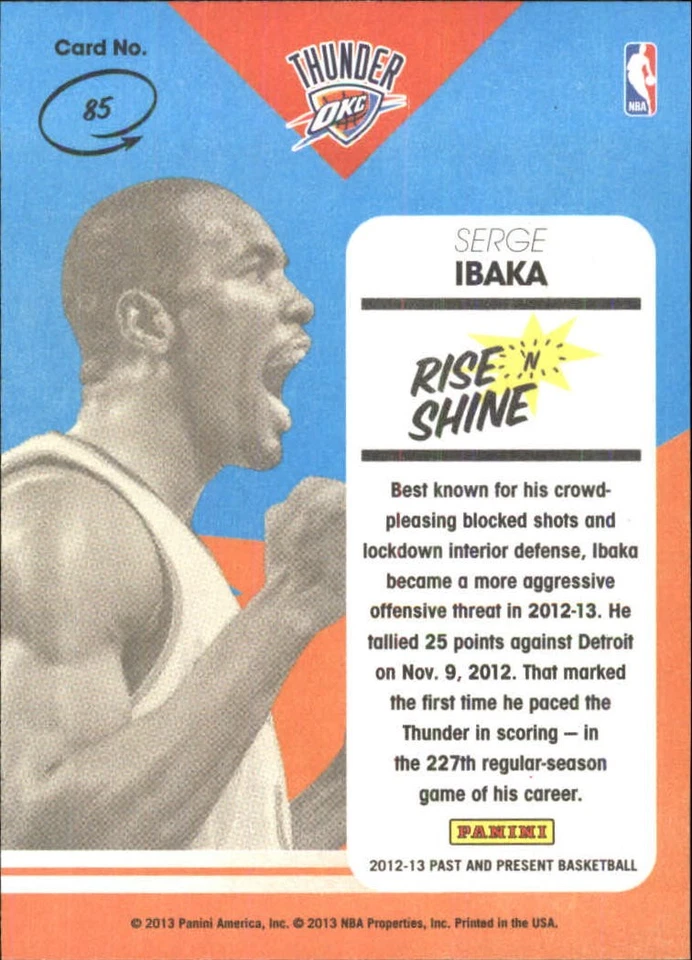 2012-13 Panini Past and Present Rise N Shine #85 Serge Ibaka - BSK - Image 2 of 2