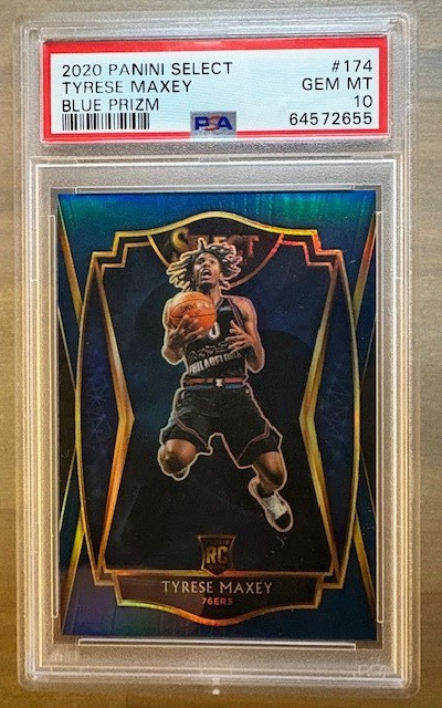 2020 Panini Select Tyrese Maxey #174 Blue Prizm Silver Rookie RC PSA 10 76ers