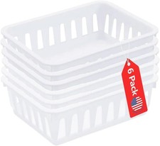 Mini Plastic Baskets for Organizing, White Drawer/Closet Storage Tray, Size 6 x