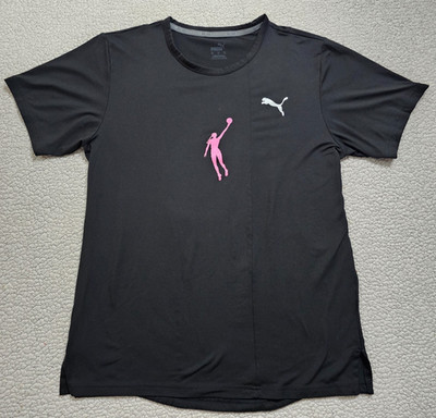 PUMA Basketball & Cat Logo Crew Neck Short Sleeve T-Shirt Women Black Cloudspun