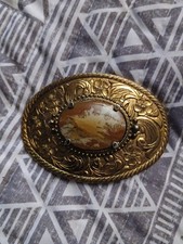 Vintage 1970 Gold Toned Western Style Agate Belt Buckle