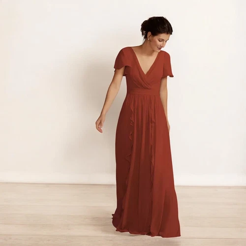Celebrate DB Studio NWT Chiffon Flutter Sleeve Cinnamon Bridesmaid Dress