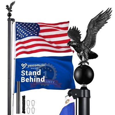 Yescom Bravery 20Ft Eagle Topper Sectional Flag Pole Kit Outside Inground Black
