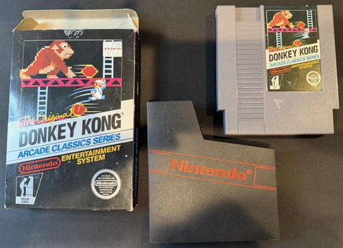 Donkey Kong Nintendo NES 1986 First Production, Hangtab, Gloss Sticker,No Manual
