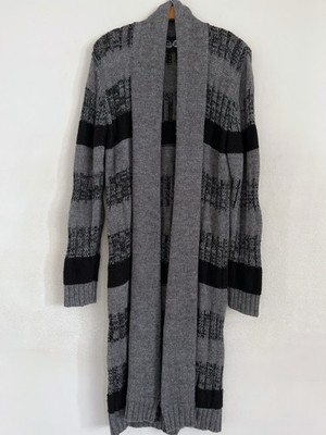 Cheap Monday Long Sweater Cardigan Women M/L Gray Black Wool Blend Open Boho