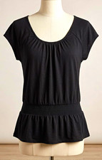Damen Basic Top Schwarz Gr. L Kurzarm Rundhal...