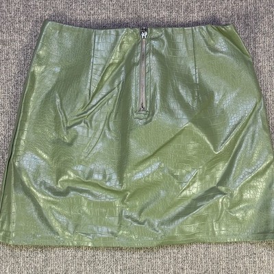 Princess Polly Green Faux Leather Croc Mini Skirt Zip Front US 6 AU 10