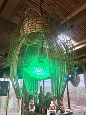NEW Rattan Real Pufferfish Lamp W/ Netting Green Led Bulb Smokin Tikis Oceanic