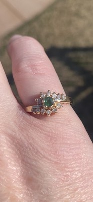 14K Gelbgold Vintage Diamant und Smaragd Cluster Größe 6,25 wunderschön!!