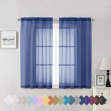 Royal Blue Sheer Curtains 54 Inch Length 2 Panels, Voile Light Filtering