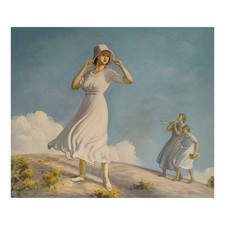 Dipinto a Mano Olio su Tela 60x50 cm Donne Al Vento Stile Classico Made in Italy