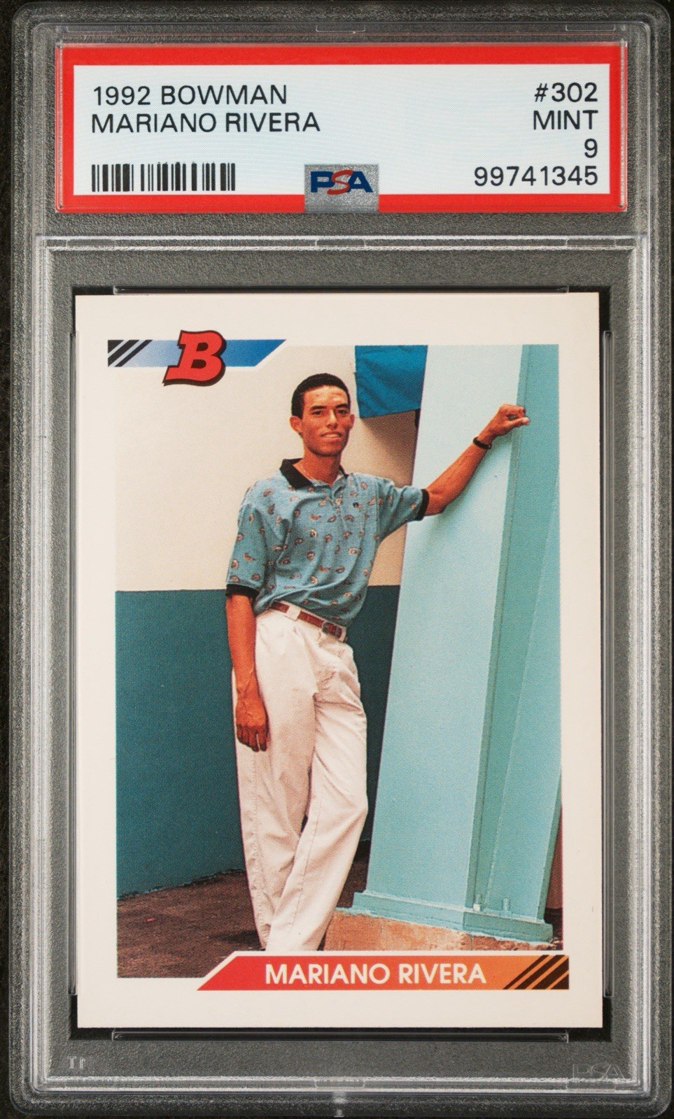 Mariano Rivera 1992 Bowman #302 RC Rookie PSA 9 MINT Yankees HOF view 1
