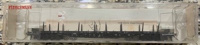 Fleischmann HO Gauge 5286 DB 4 Axle Long Flat Train Wagon w/ Stakes Vintage