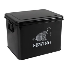 Metal Sewing Box, 2-Tier Sewing Basket Organizer with Removable Tray, Portabl...