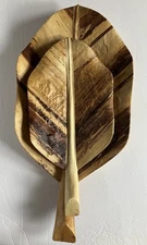 Wood Leaf Shaped  Large Platters/Serving Trays (2) Indonesia 20 X 9.5 Inches