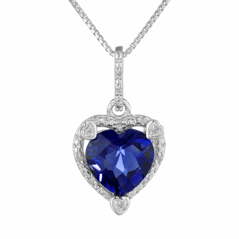 1.60 Ct Heart Blue Sapphire Diamond Sterling Silver Pendant 18" Chain