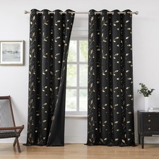 Bujasso Dorado Negro Completo Apagón Cortinas Estampado Hoja Dorada Patrón Habitación