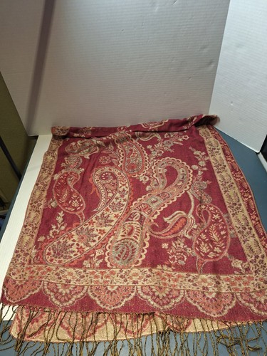 Big Paisley Pashmina Shawl Wrap Scarf Jacquard Reversible 4-red