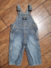 Vintage OshKosh B'gosh Vestbak Hickory Stripe Blue White Denim Overalls 18M