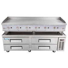 72" Gas Countertop Griddle with Manual Controls and 72", 4 Drawer Refrigerated C