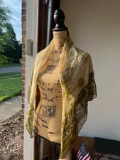 Moroccan Square Silk Green/ish Brown Scarf 39x41" ~ 99x105cm NEW ~ Free USA Ship