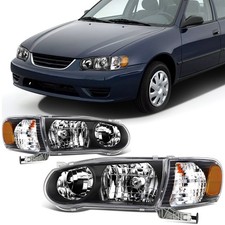 For 2001-2002 Toyota For Corolla Black Amber Halogen Headlights Assembly Pair