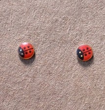 Red and Black Ladybug Stud Earrings with Silver Posts