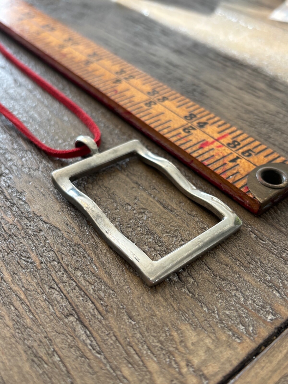 Vintage Silver Tone Rectangular Wavy Pendant Larg… - image 4