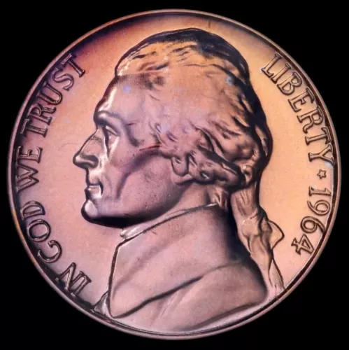 1964 5C Proof Jefferson Nickel NGC PF67 Rainbow Toned GEM