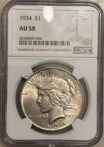 1934 Peace Silver Dollar - NGC AU58 - 222Z 