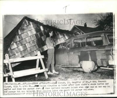 #ad 1963 Press Photo June Clough amp; their collapsed garage after storm in Tacoma WA $24.99