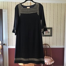 Edme & Esyllte Sweater Dress Blue Beige Embroidery Lined 3/4 Sleeve Size XS