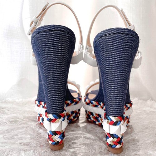 Christian Louboutin sandali mules cataclaw zeppe borchie denim blu taglia 36 US 6 - Foto 5 di 9