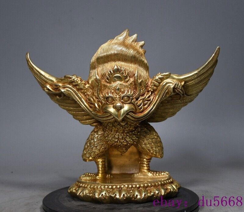 Chinese Tibetan Buddhism bronze Gilt Winged Garuda Bird God Tantra