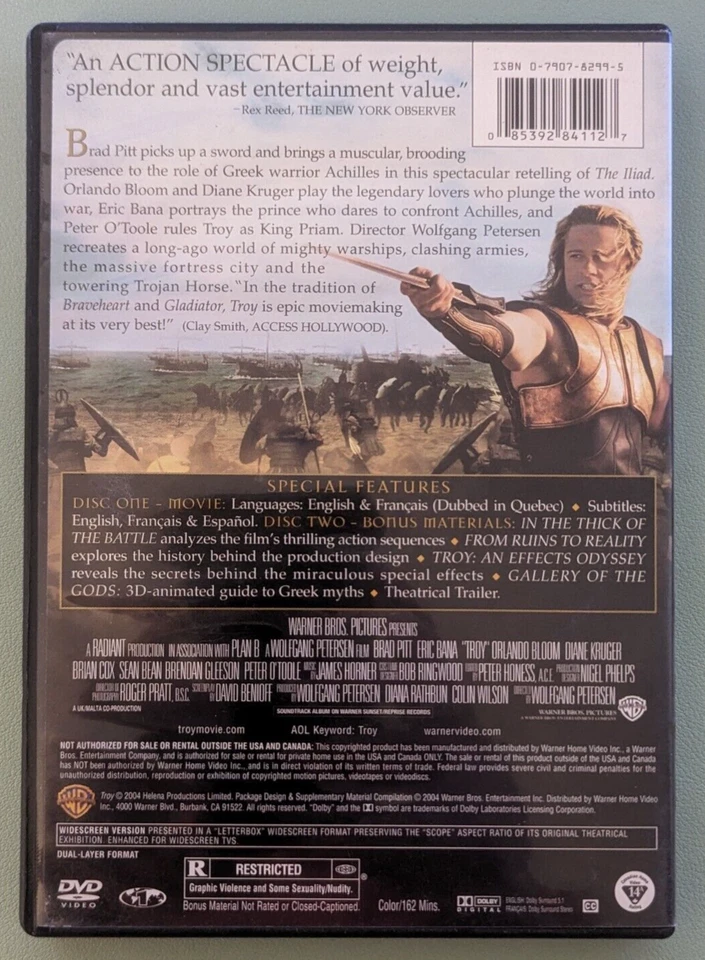 Troy (DVD, 2004, 2-Disc Set, Widescreen) - Image 2 of 2