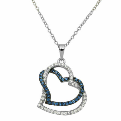 Vera Wang Love Collection Pendant Blue Round Cut CZ Bow Necklace 925 Silver  18